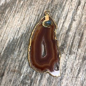 Natural Stone Necklace with Gold Trim